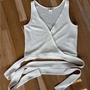 Club Monaco Ivory Ribbed Wrap Top